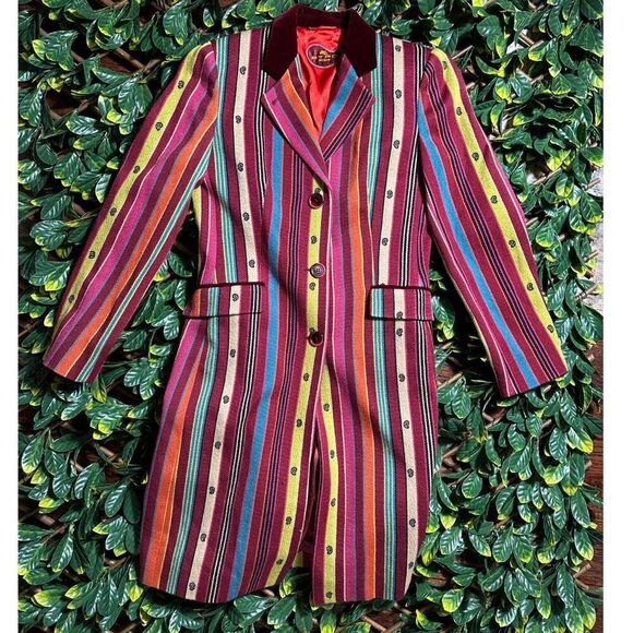 Etro Milano 100% Wool MADE IN ITALY Multicolor Trench Coat Size 44 - Picture 1 of 16